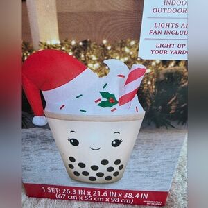 NWT Holiday Time Christmas Boba Tea Yard Inflatable Airblown Light Up 3.2 Ft